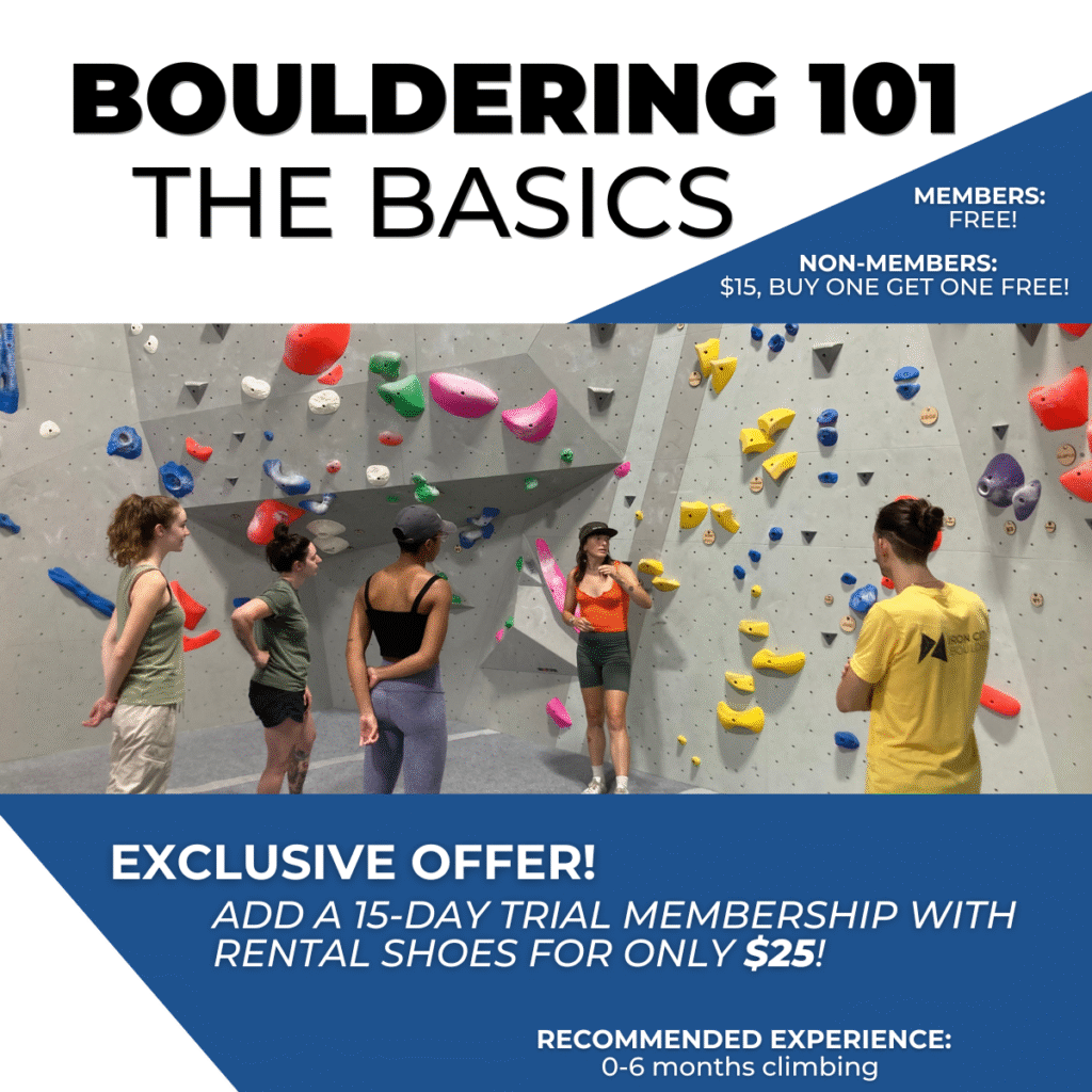 Climbing instructor teaches new climbers how to climb safely and with proper technique
